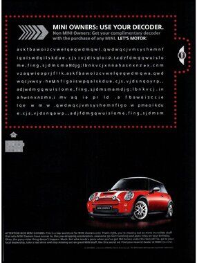 2007 Mini Cooper S Coupe Vintage Print Ad Decoder Ring Man Cave Wall Art Photo
